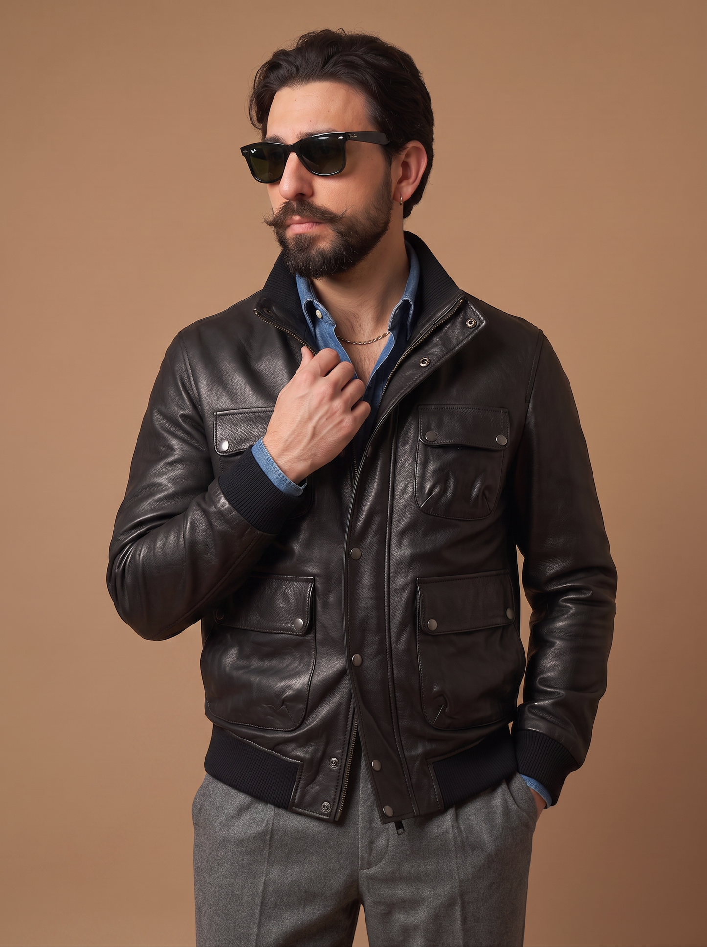 "Dakota Jacket" in Black Vegan Lambskin