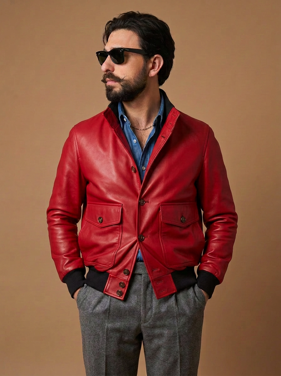 “Brera” in pelle di agnello pieno fiore naturale Luxury Rosso intenso
