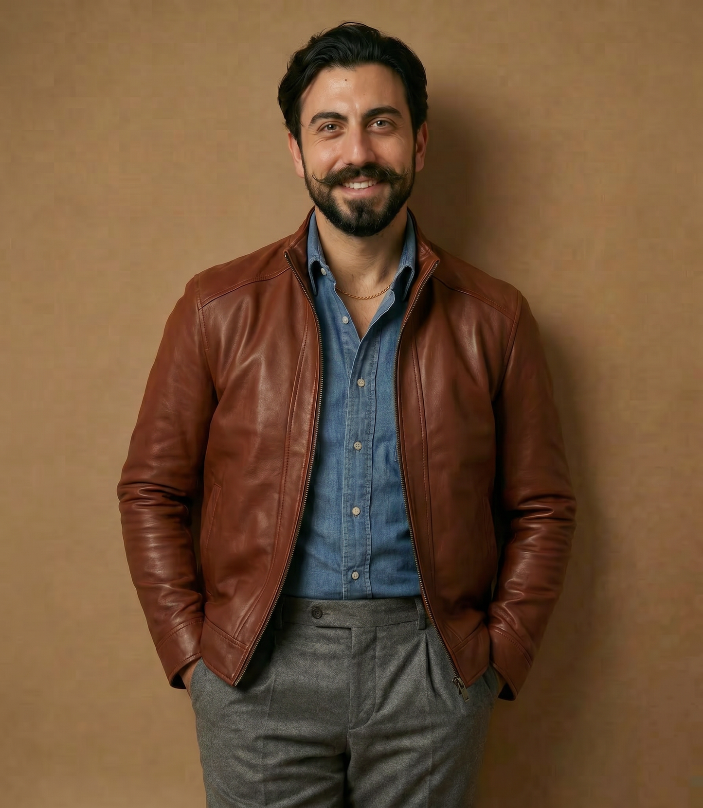 Giacca in pelle uomo "Levante" — agnello cognac concia naturale
