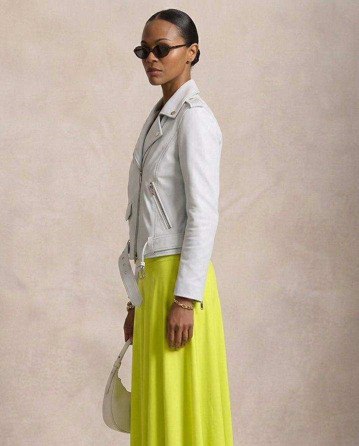 Giacca biker in pelle donna "Pantera" — bianco neve