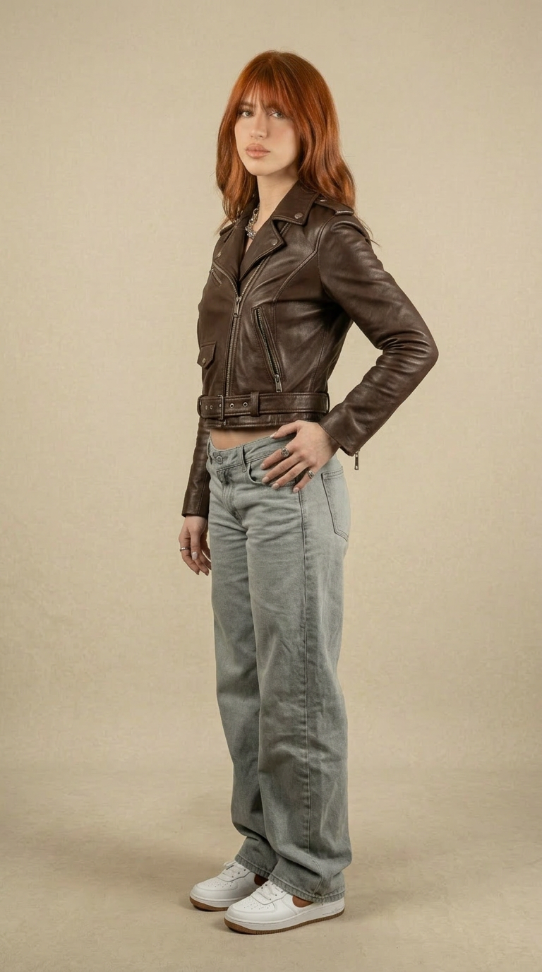 Veste en cuir « Pantera » en cuir nappa marron foncé