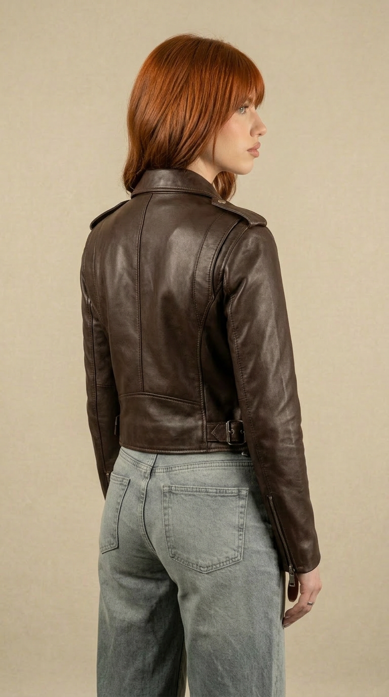 Veste en cuir « Pantera » en cuir nappa marron foncé