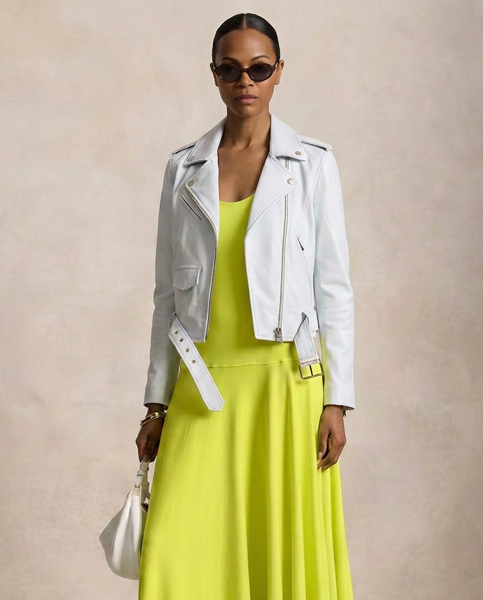 Giacca biker in pelle donna "Pantera" — bianco neve