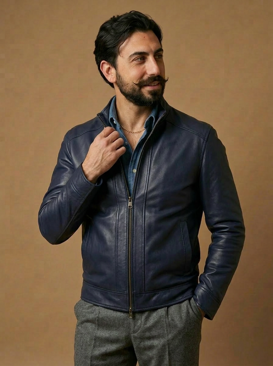 "Levante" luxury full-grain extra-soft natural tanned blue lambskin