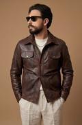 Camicia in pelle uomo "Versante" — castagno lavata