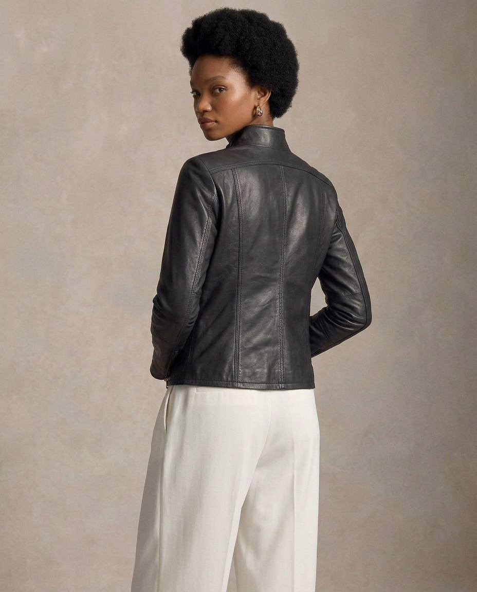 Giacca biker in pelle donna "Dama" — agnello nappa luxury