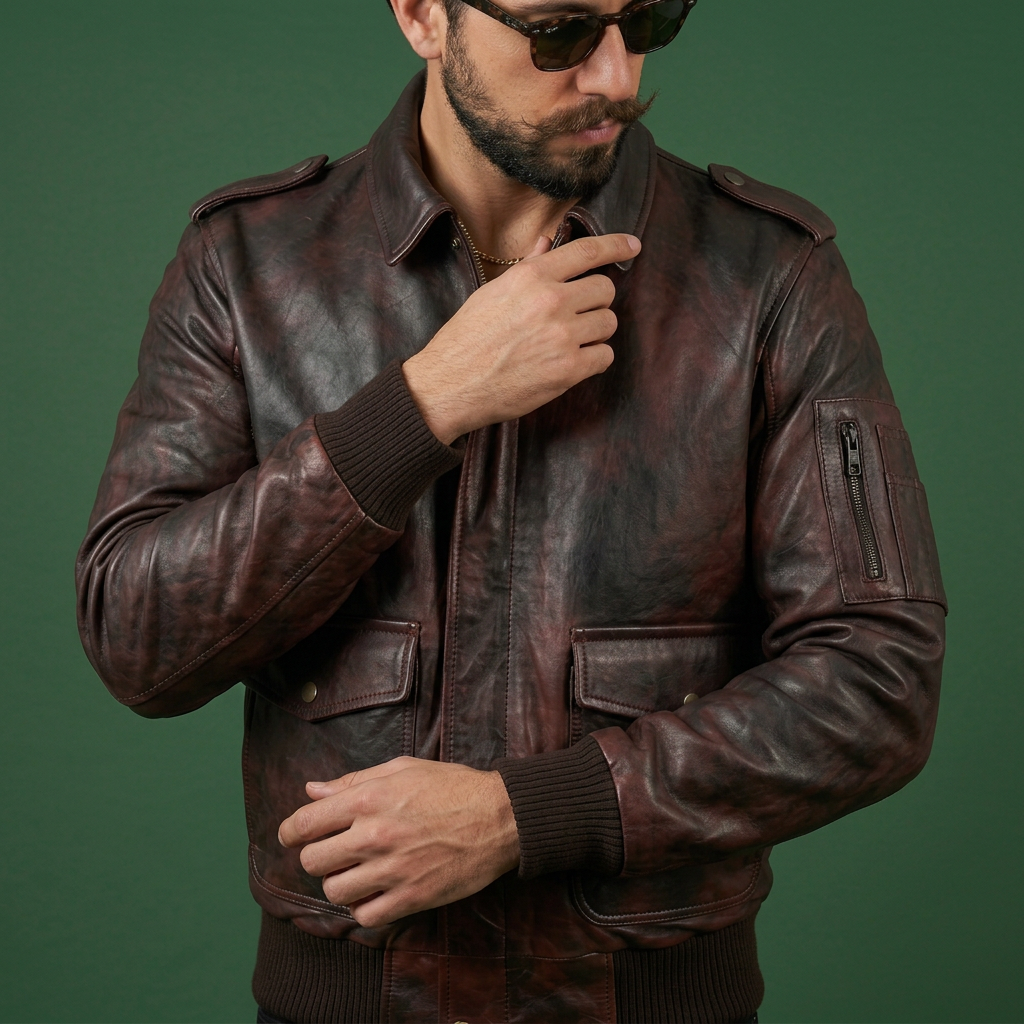 Bomber in pelle Aviazione effetto vintage castagno “Falconer"