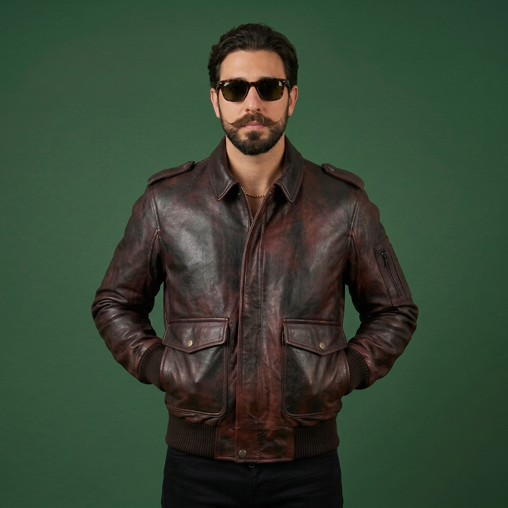 Bomber in pelle Aviazione effetto vintage castagno “Falconer"