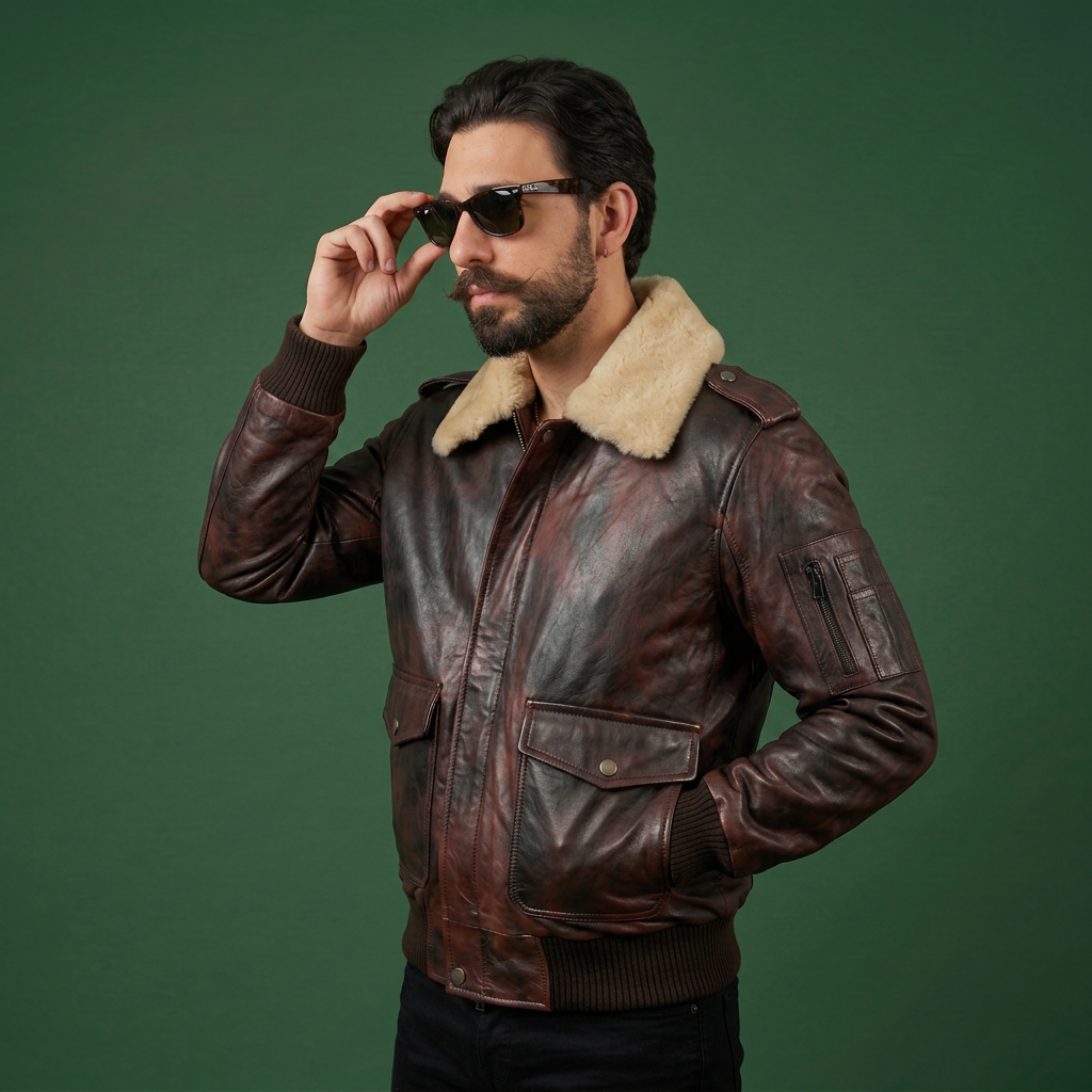 Bomber in pelle Aviazione effetto vintage castagno “Falconer"