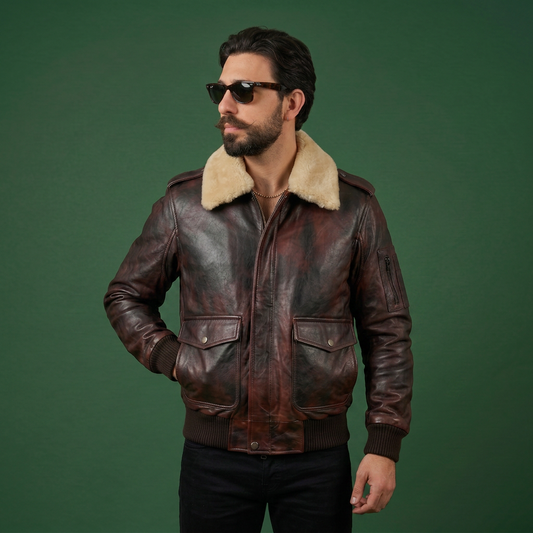 Giubbotto aviatore in pelle uomo "Falconer" — castagno vintage