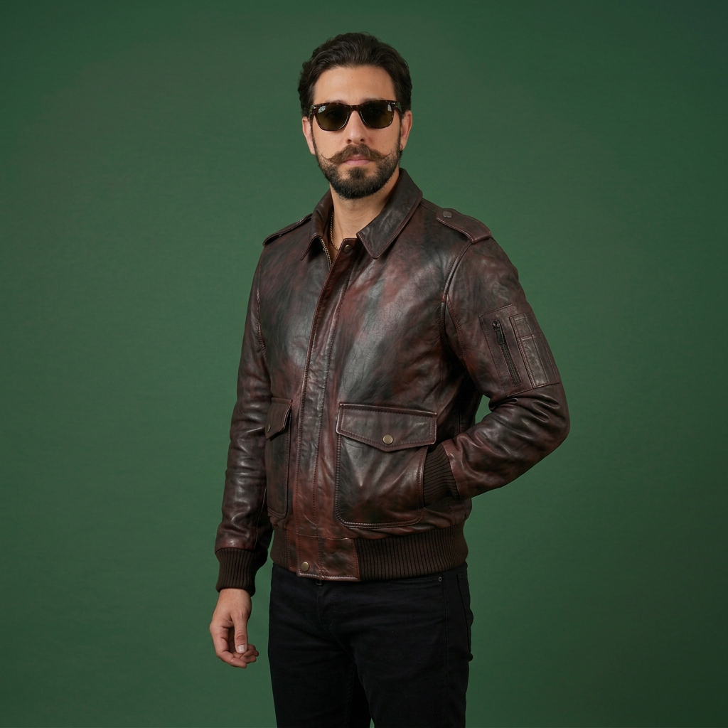 Bomber in pelle Aviazione effetto vintage castagno “Falconer"