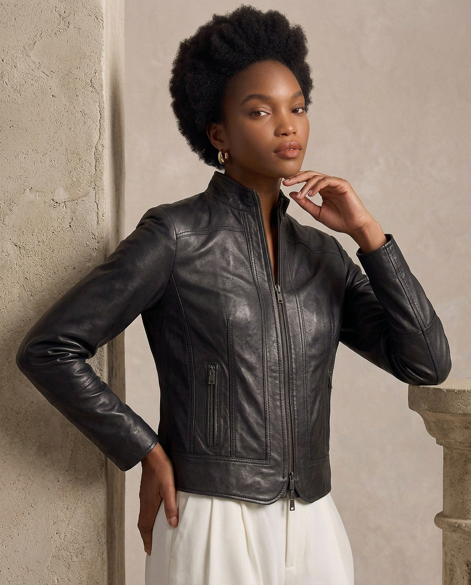 Giacca biker in pelle donna "Dama" — agnello nappa luxury