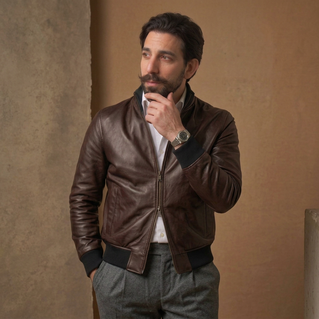 Bomber n pelle testa di moro con zip "Brera"