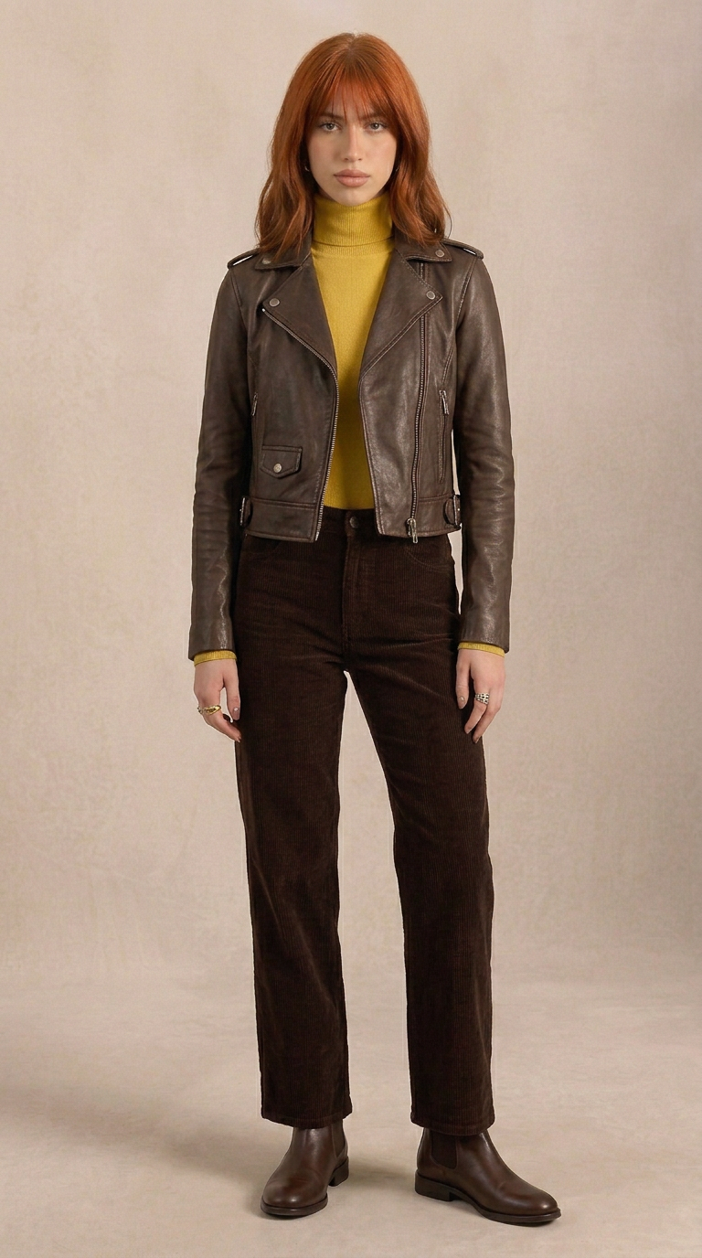 Women's Leather Biker Jacket "Pantera" — Dark brown Nappa leather