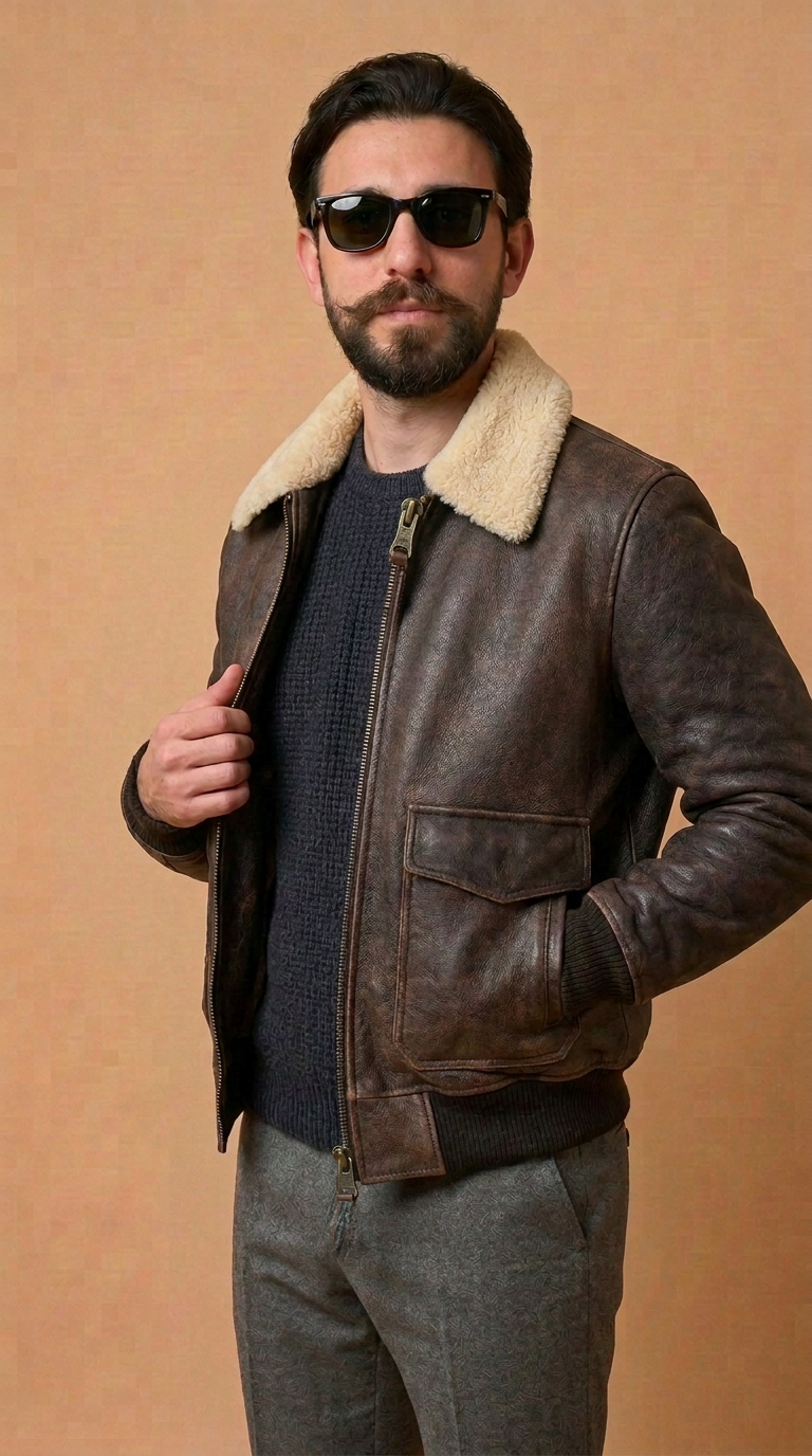 « Veste aviateur en peau lainée »