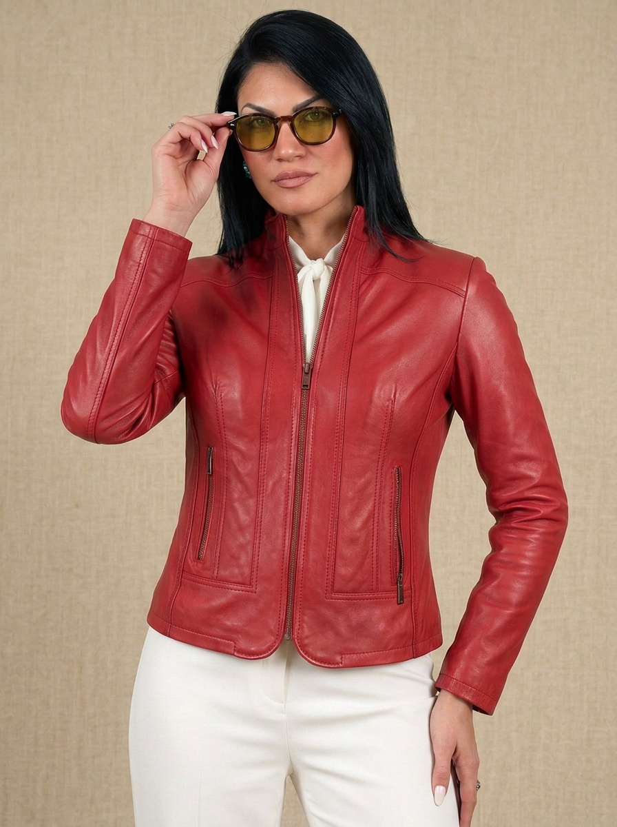 Giacca biker in pelle donna "Dama" — nappa luxury primo fiore