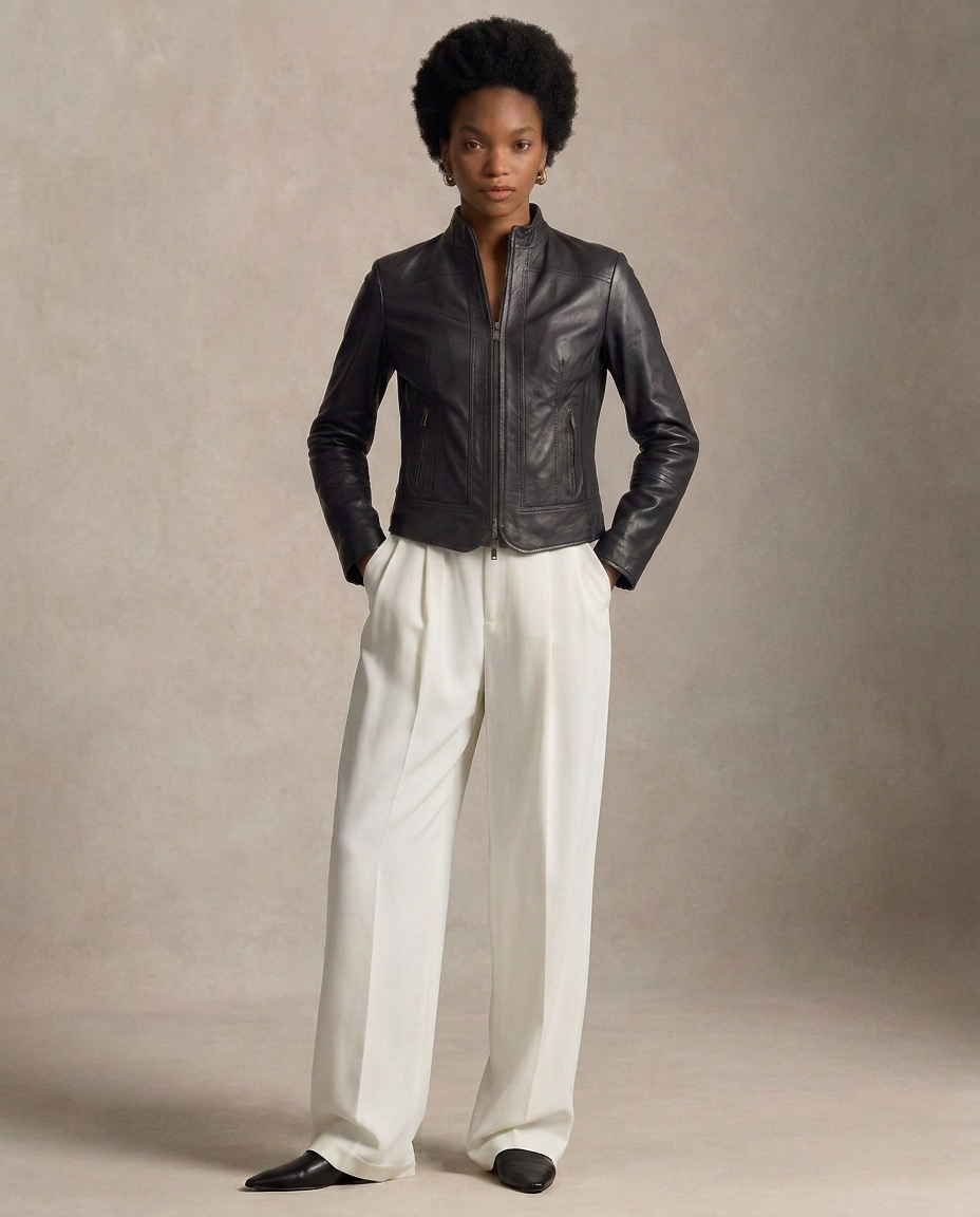 Giacca biker in pelle donna "Dama" — agnello nappa luxury