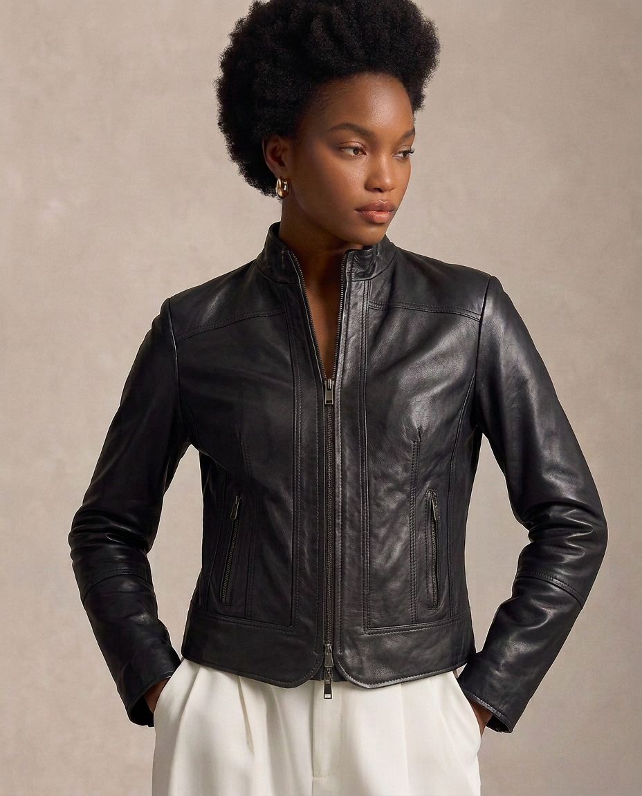Giacca biker in pelle donna "Dama" — agnello nappa luxury