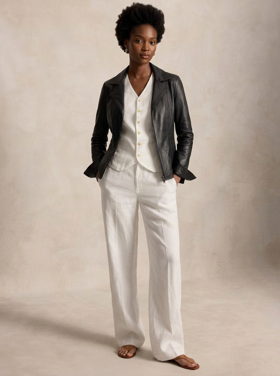 Giacca biker in pelle donna "Perla" — nappa nera