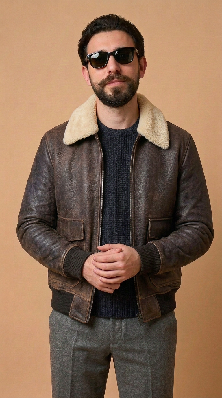 « Veste aviateur en peau lainée »