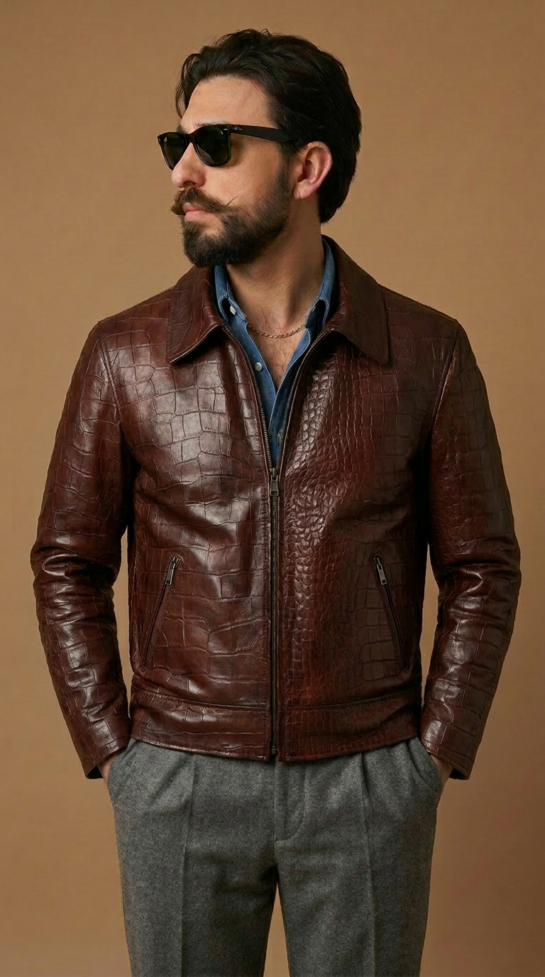 "Heritage rider Jacket" stampa cocco tinto a mano effetto mogano