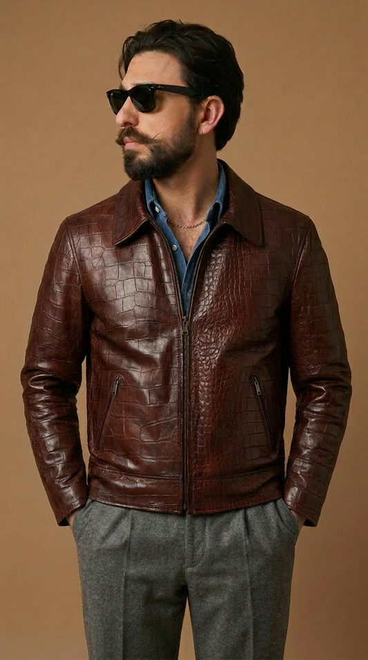 "Heritage rider Jacket" stampa cocco tinto a mano effetto mogano