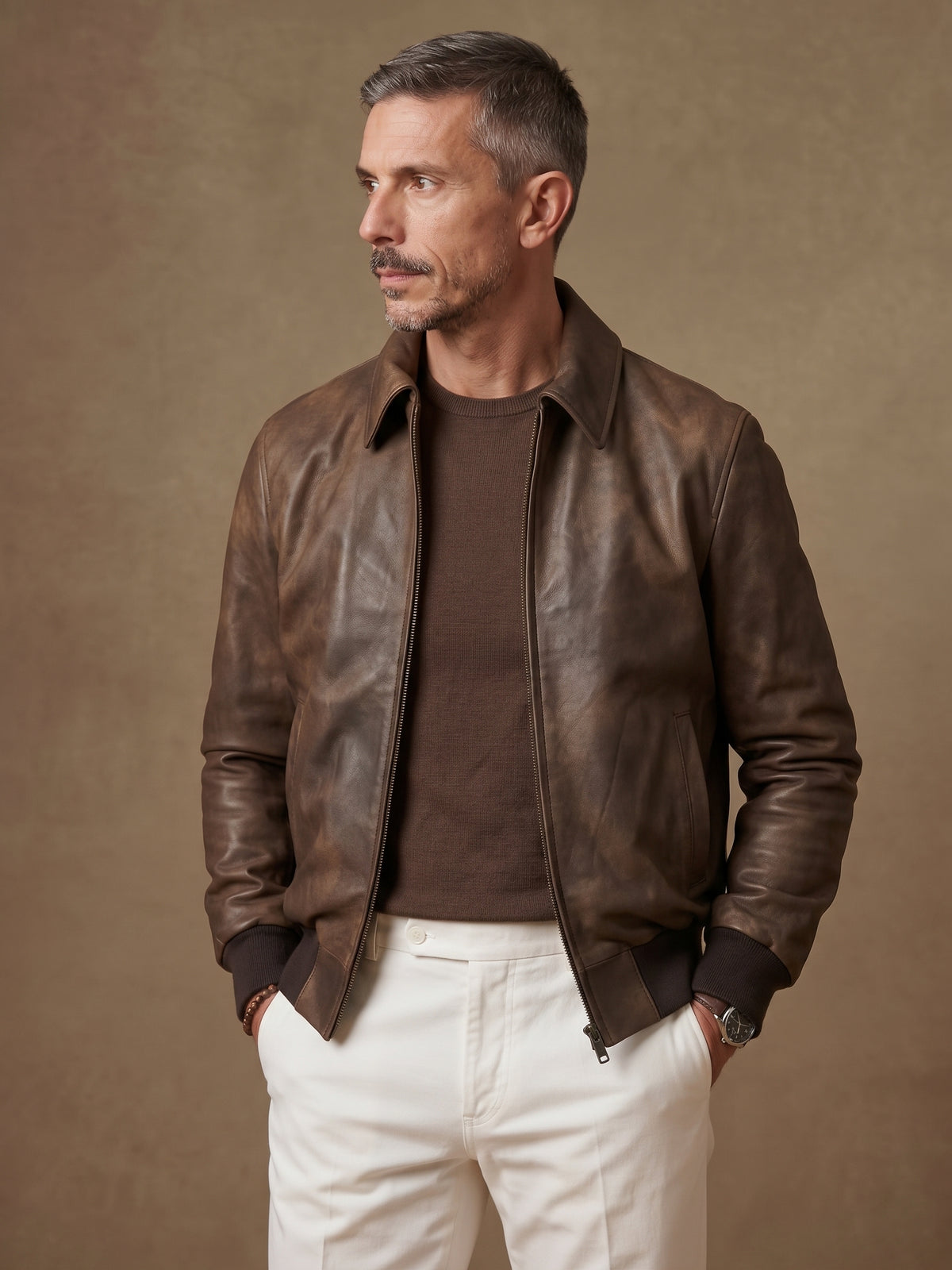 Bomber in pelle di agnello effetto vintage "Brera zip"