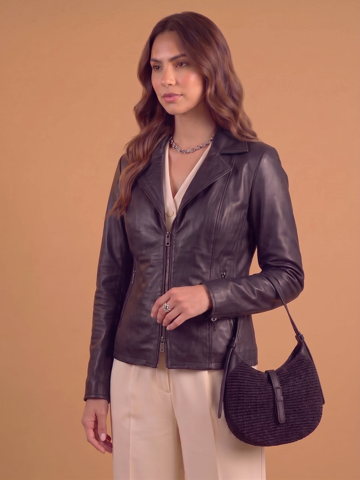 Giacca in pelle donna "Perla" — nappa nera