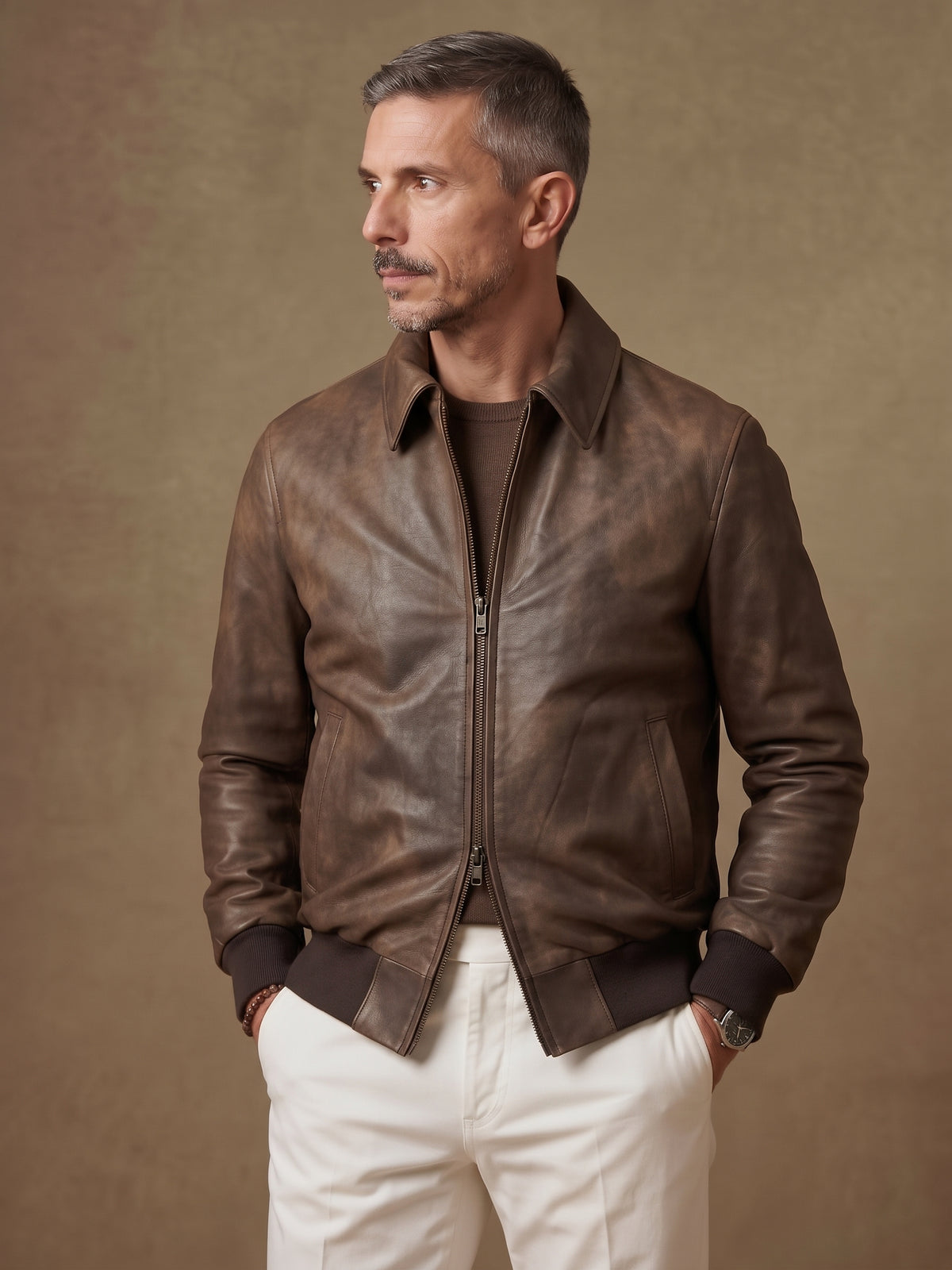 Bomber in pelle di agnello effetto vintage "Brera zip"