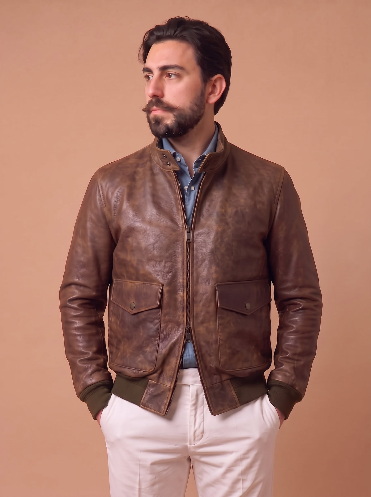 Giacca Aviatore Vintage in Pelle Nappa Luxury "Brera 2"