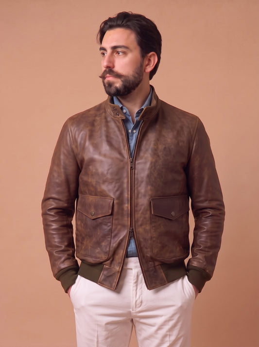 Giacca Aviatore Vintage in Pelle Nappa Luxury "Brera 2"