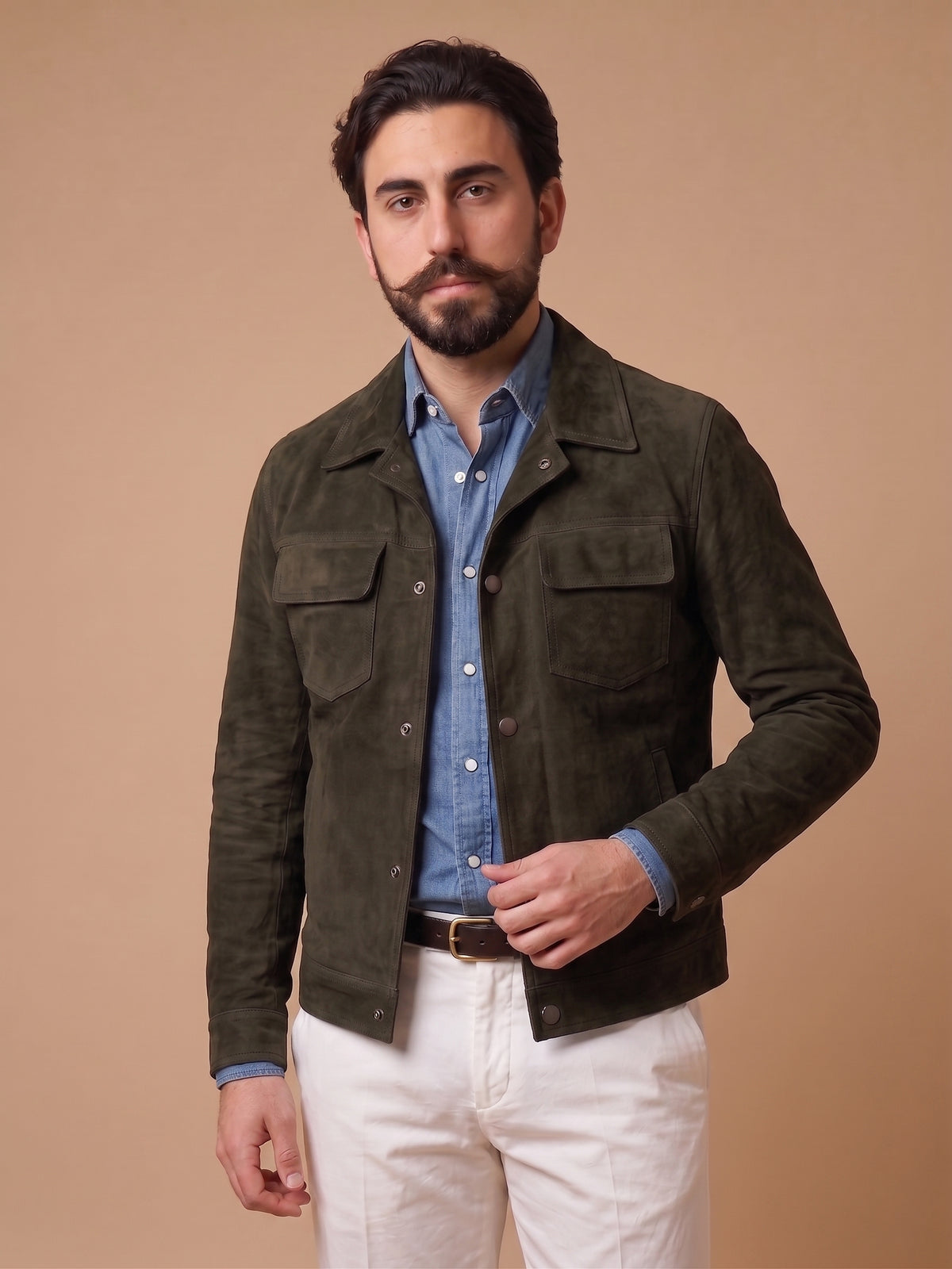Giacca in camoscio verde militare "Brando"