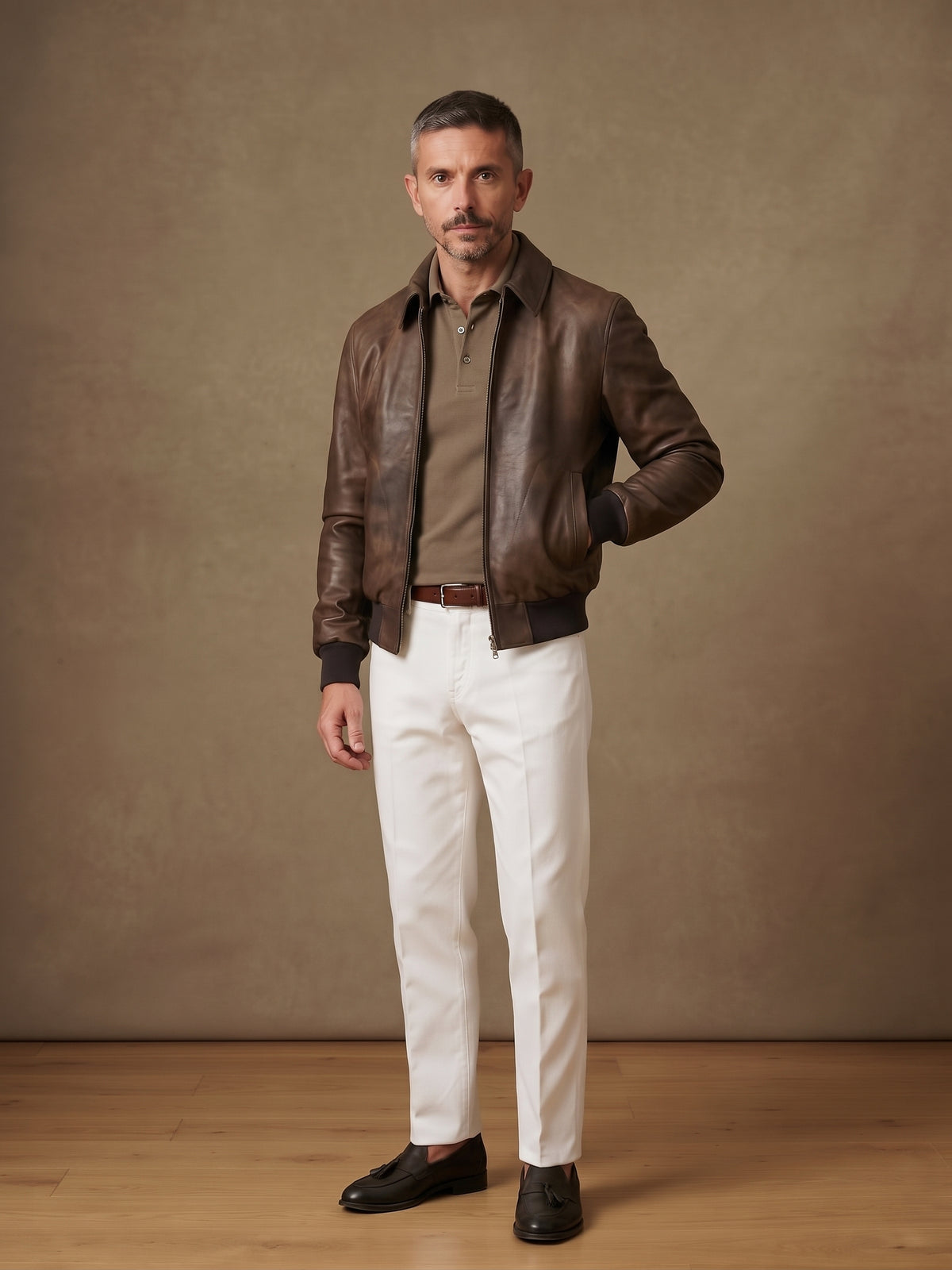 Bomber in pelle di agnello effetto vintage "Brera zip"