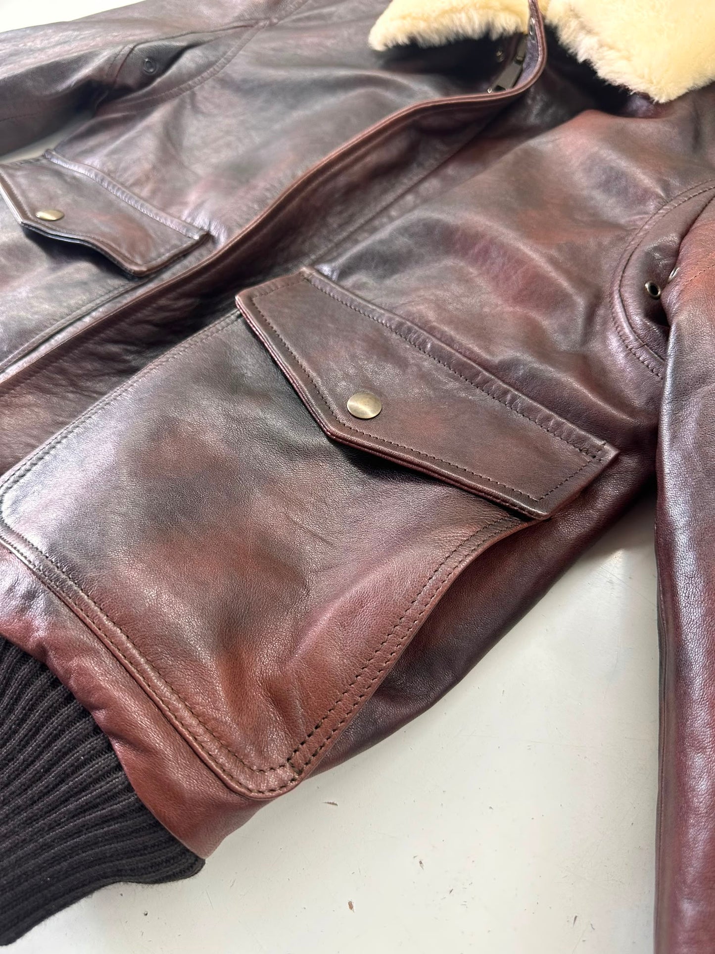 Bomber in pelle Aviazione effetto vintage castagno “Falconer"