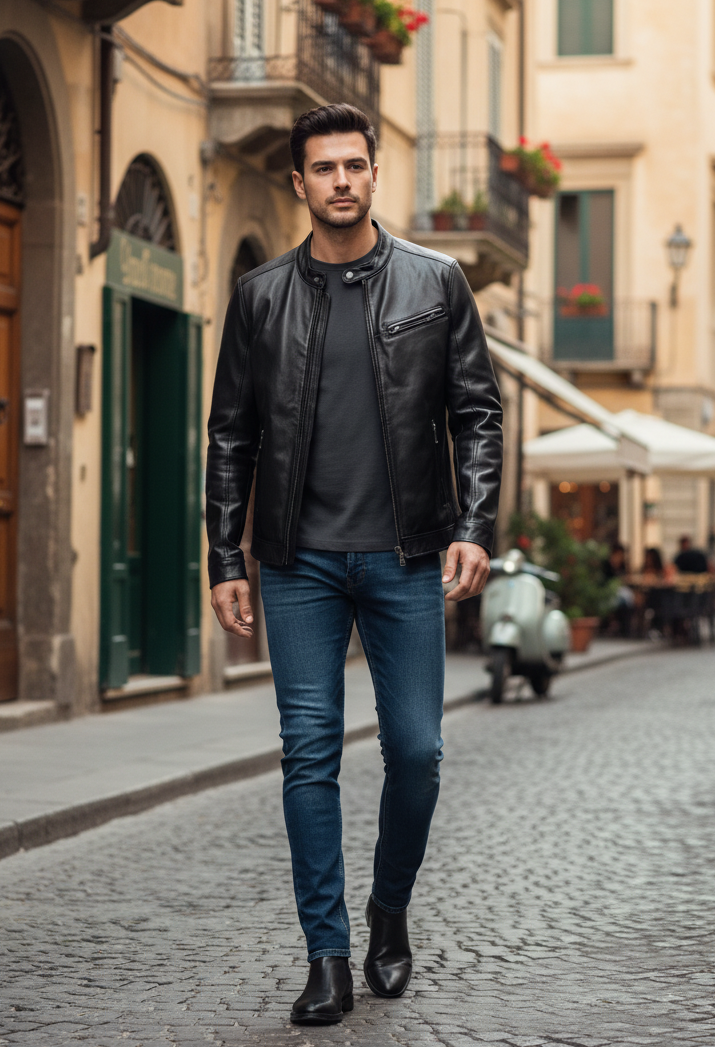 “Biker Rebel” biker in soft natural nappa leather