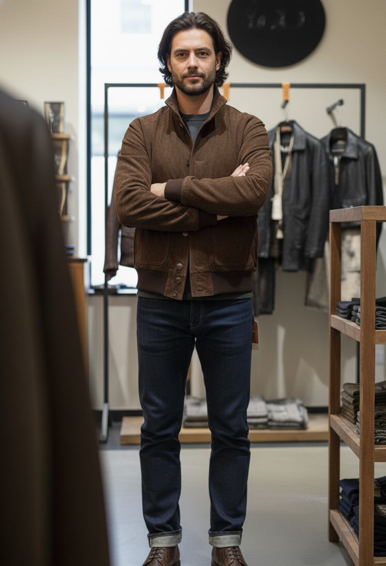 Blouson aviateur en cuir de veau suédé « Brera » Automne-Hiver